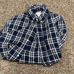 Navy and White Plaid Button-Up Shirt